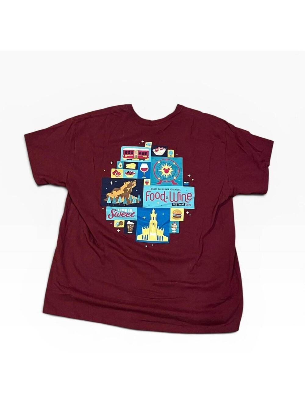Disney Food & Wine Festival 2022 T Shirt XL Burgundy Pocket Logo